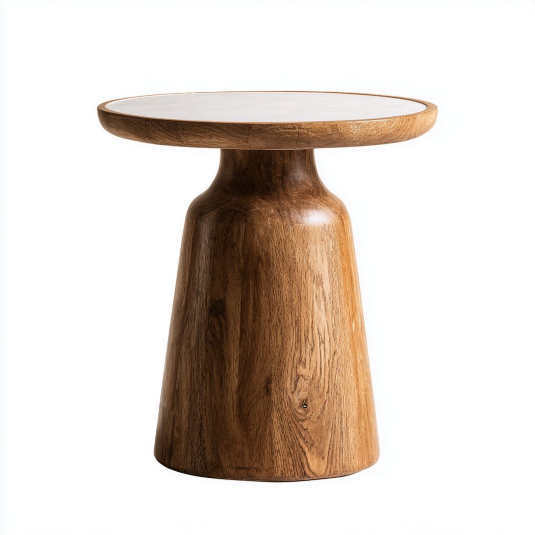 Table d’appoint ronde en bois avec base conique