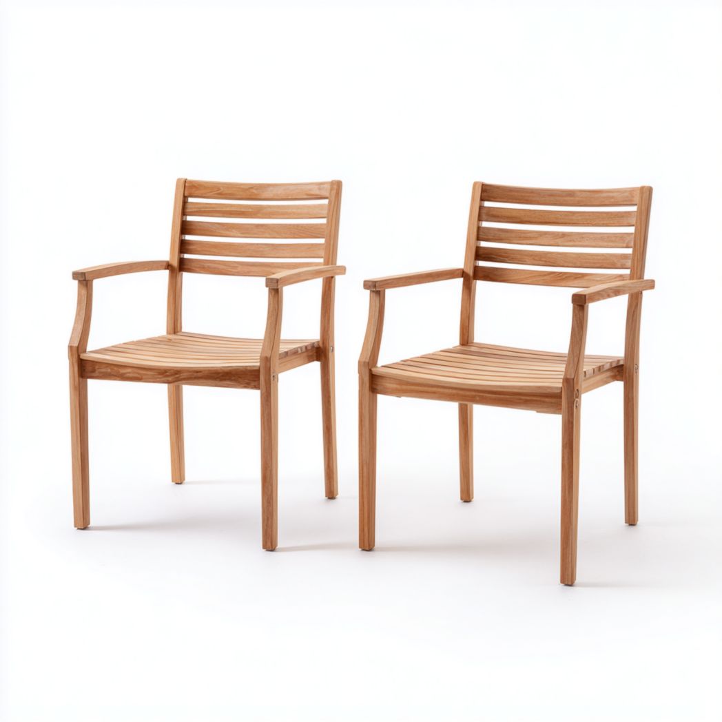 Lot de 2 chaises de jardin en bois naturel à dossier à lattes