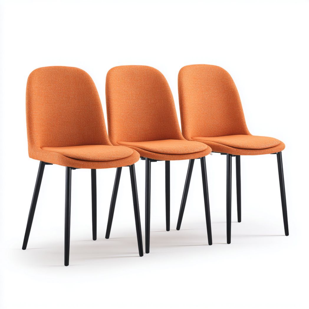 Lot de 3 chaises de salle à manger en tissu orange pieds métal noir