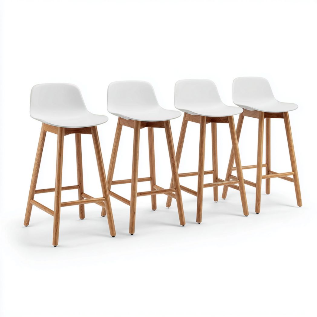 Lot de 4 tabourets hauts assise blanche pieds en chêne