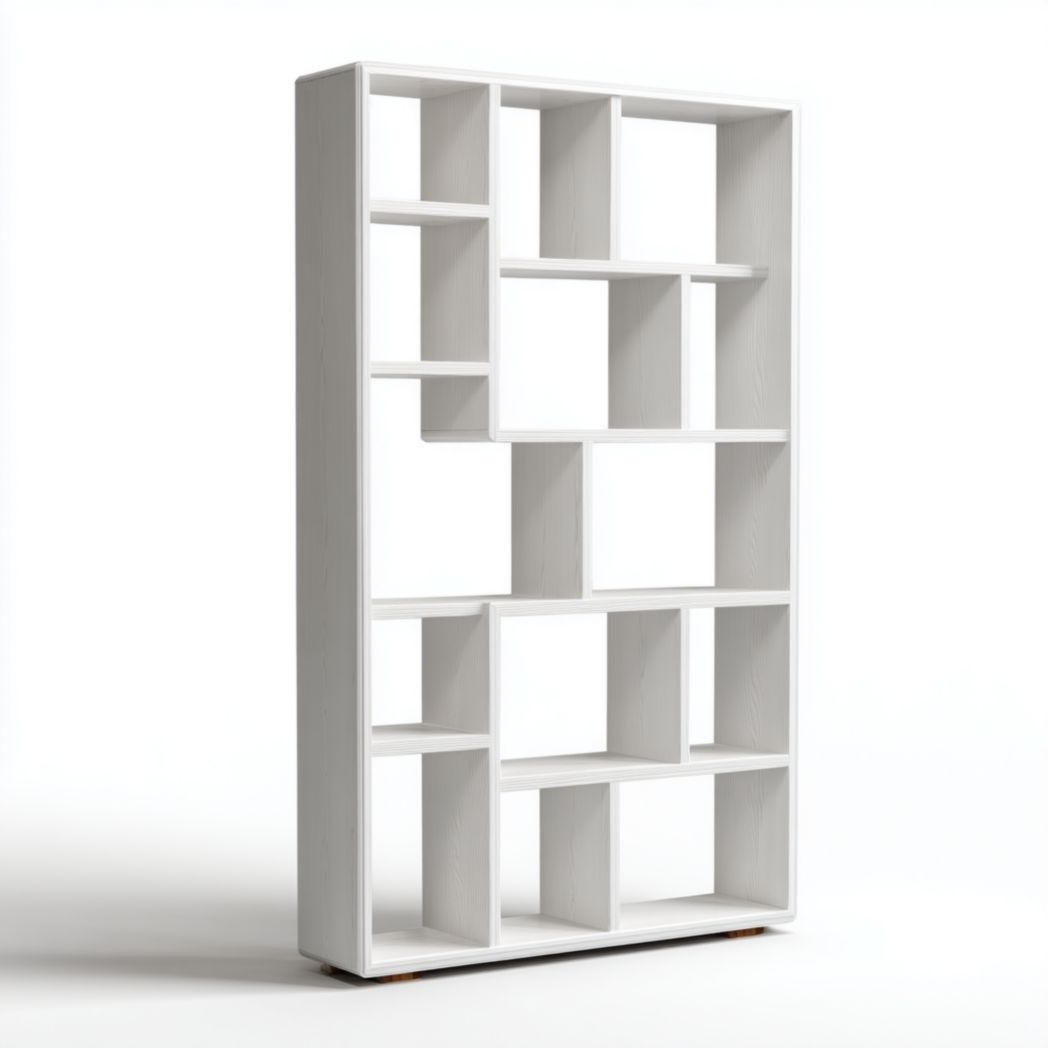 Bibliothèque en bois blanc à compartiments variés