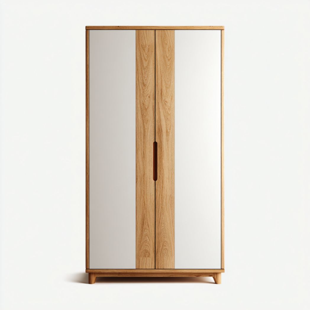 Armoire deux portes｜structure bois avec panneaux blancs et poignées encastrées