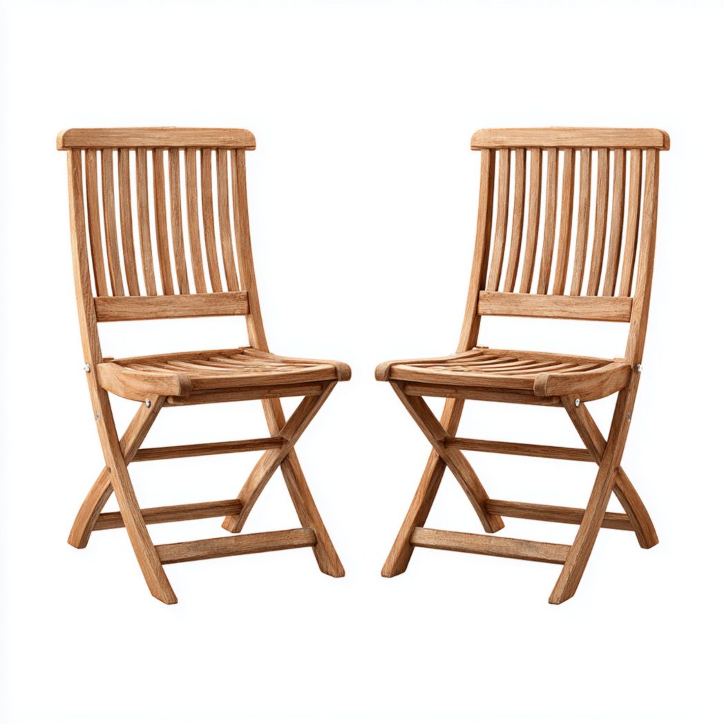 Lot de 2 chaises de jardin pliantes en bois naturel