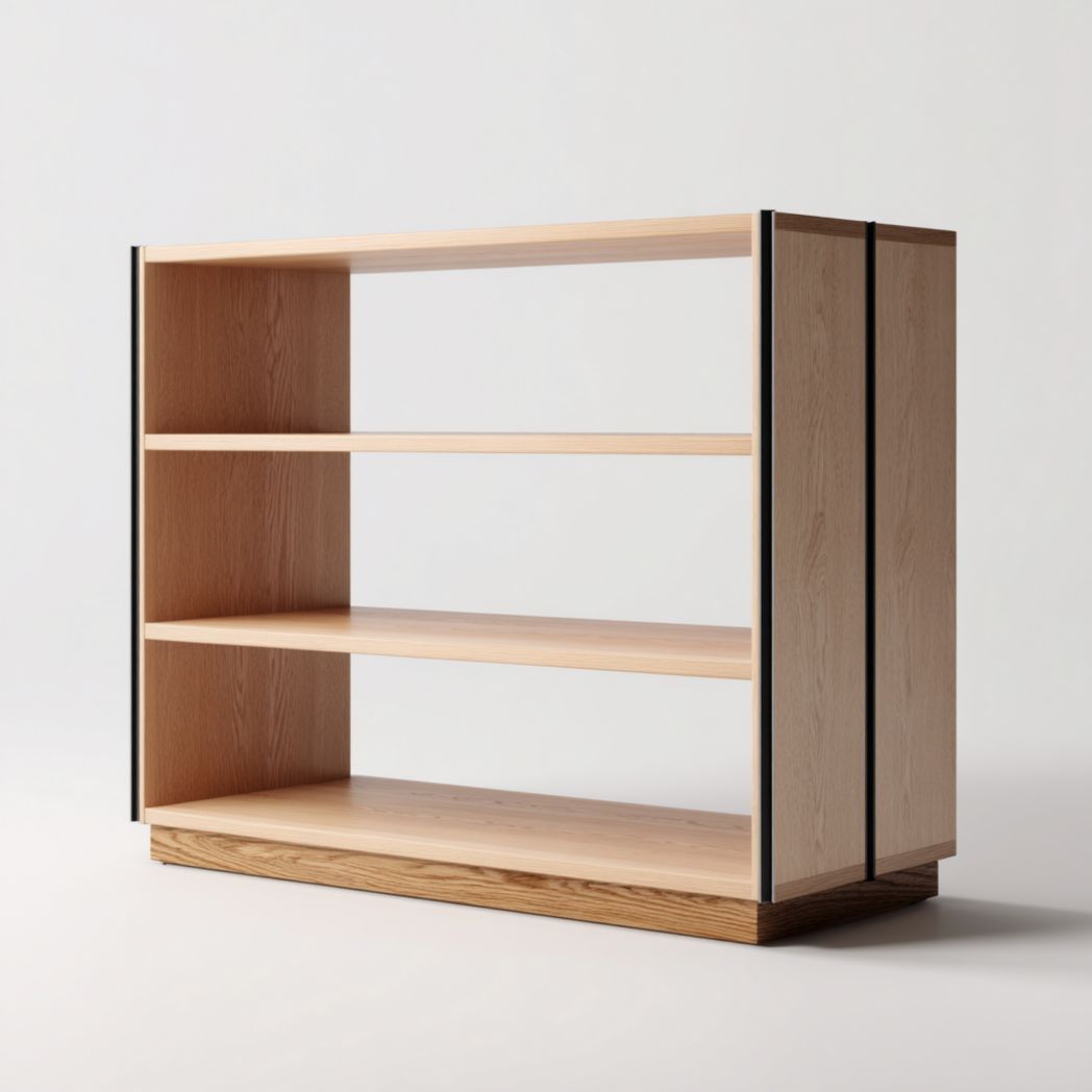 Étagère en bois naturel à trois niveaux avec côtés noirs