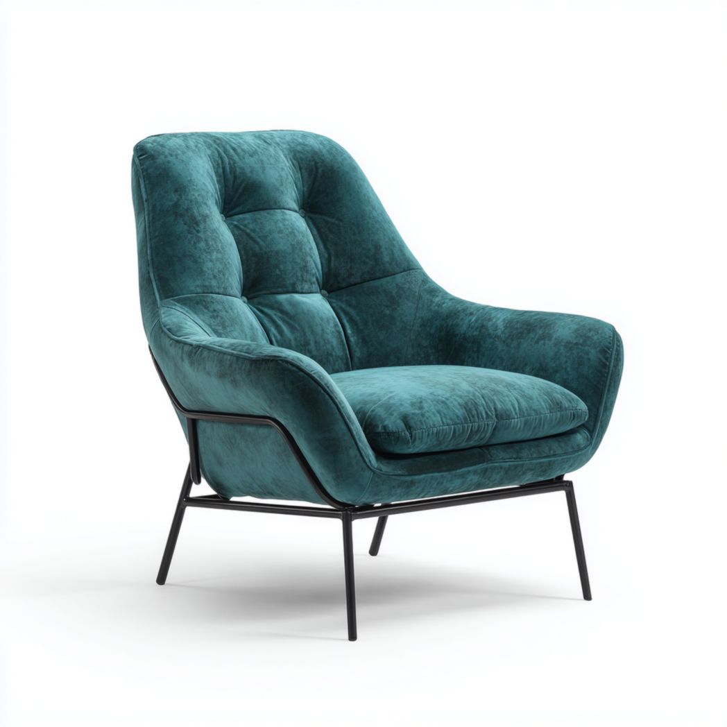 Fauteuil en bois massif avec tissu pied-de-poule noir et blanc