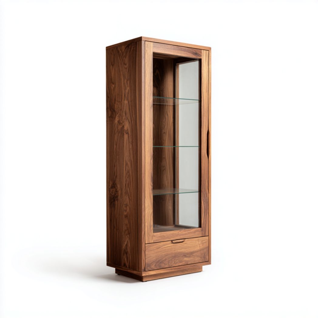 Vitrine en noyer avec porte vitrée unique