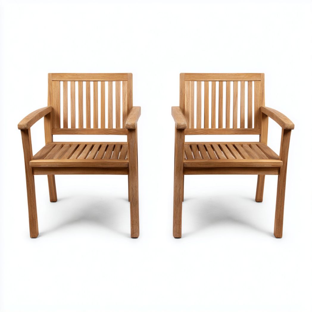Lot de 2 chaises de jardin en teck naturel avec accoudoirs