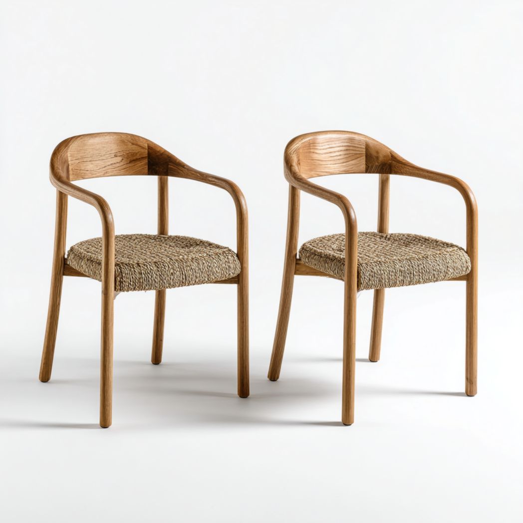 Lot de 2 chaises de jardin en bois avec assise en rotin