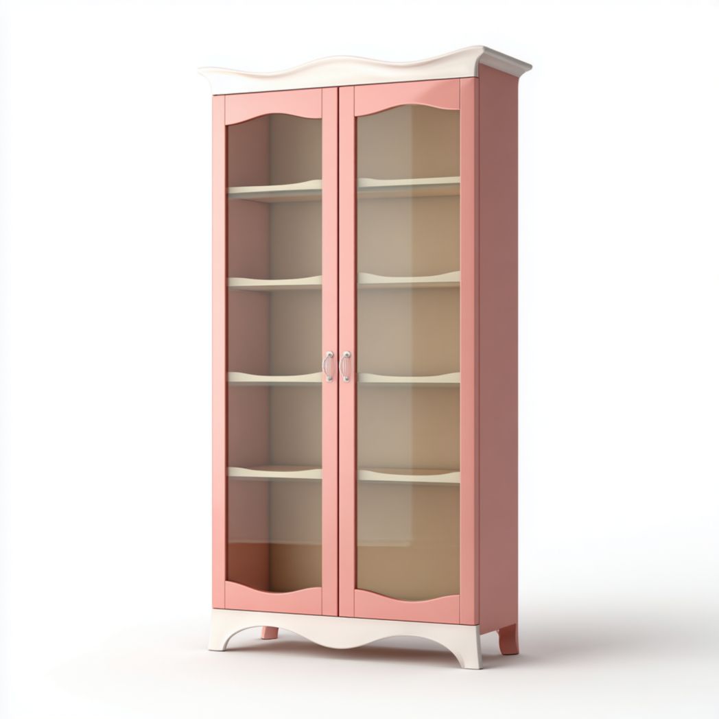 Vitrine en bois rose et blanc avec deux portes vitrées