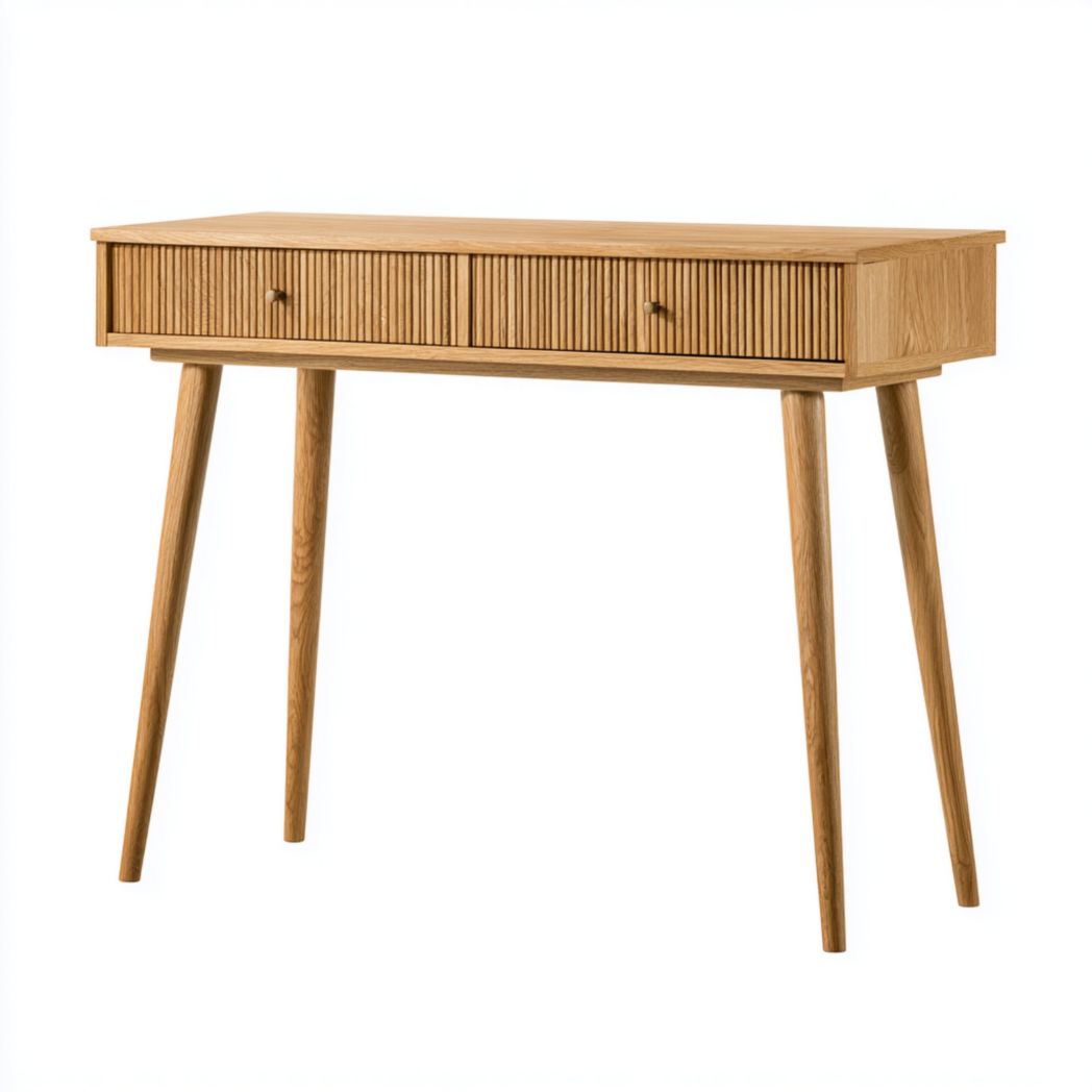 Console rectangulaire en chêne avec deux tiroirs