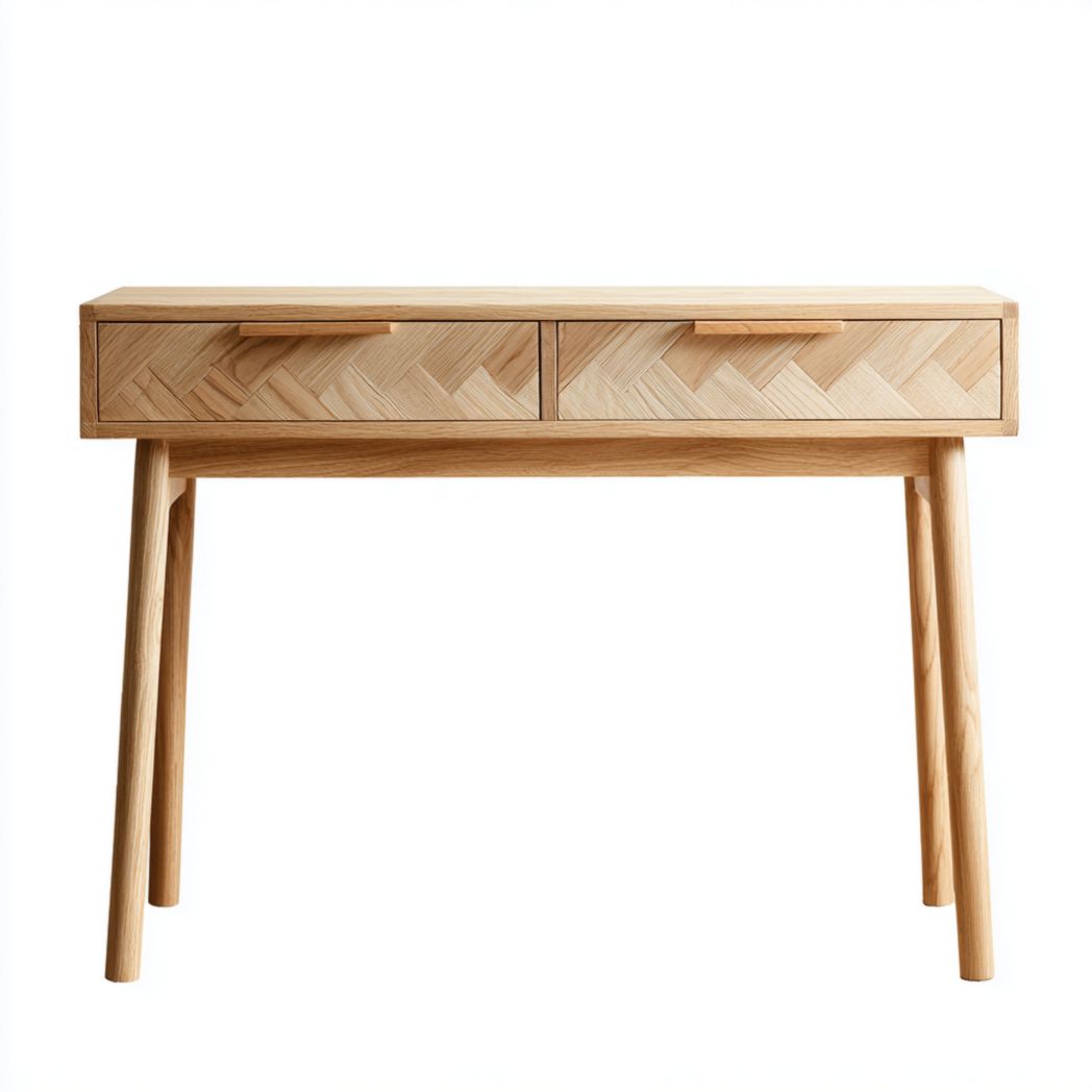 Console en chêne clair à motif chevron avec deux tiroirs