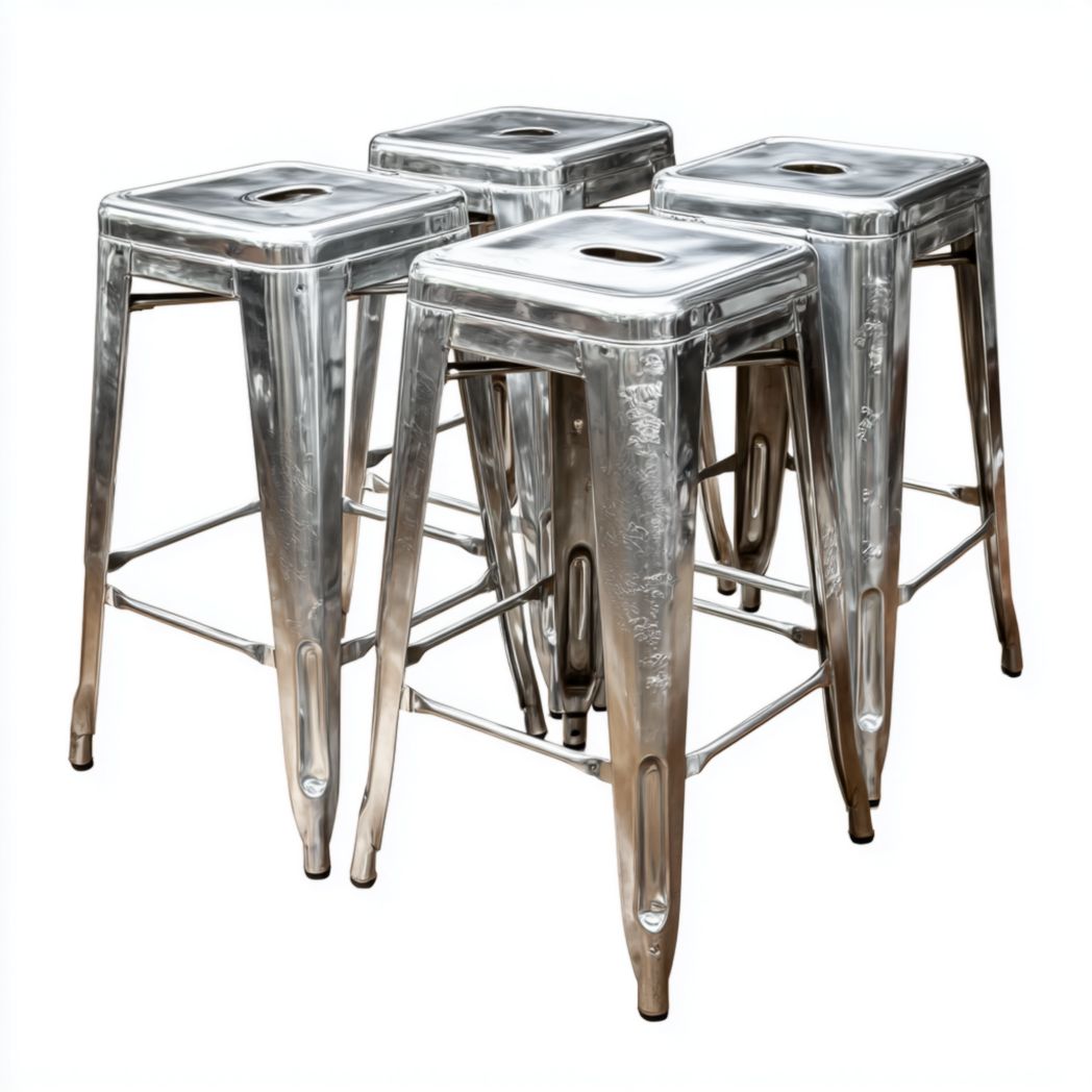 Lot de 4 tabourets hauts carrés en métal argenté