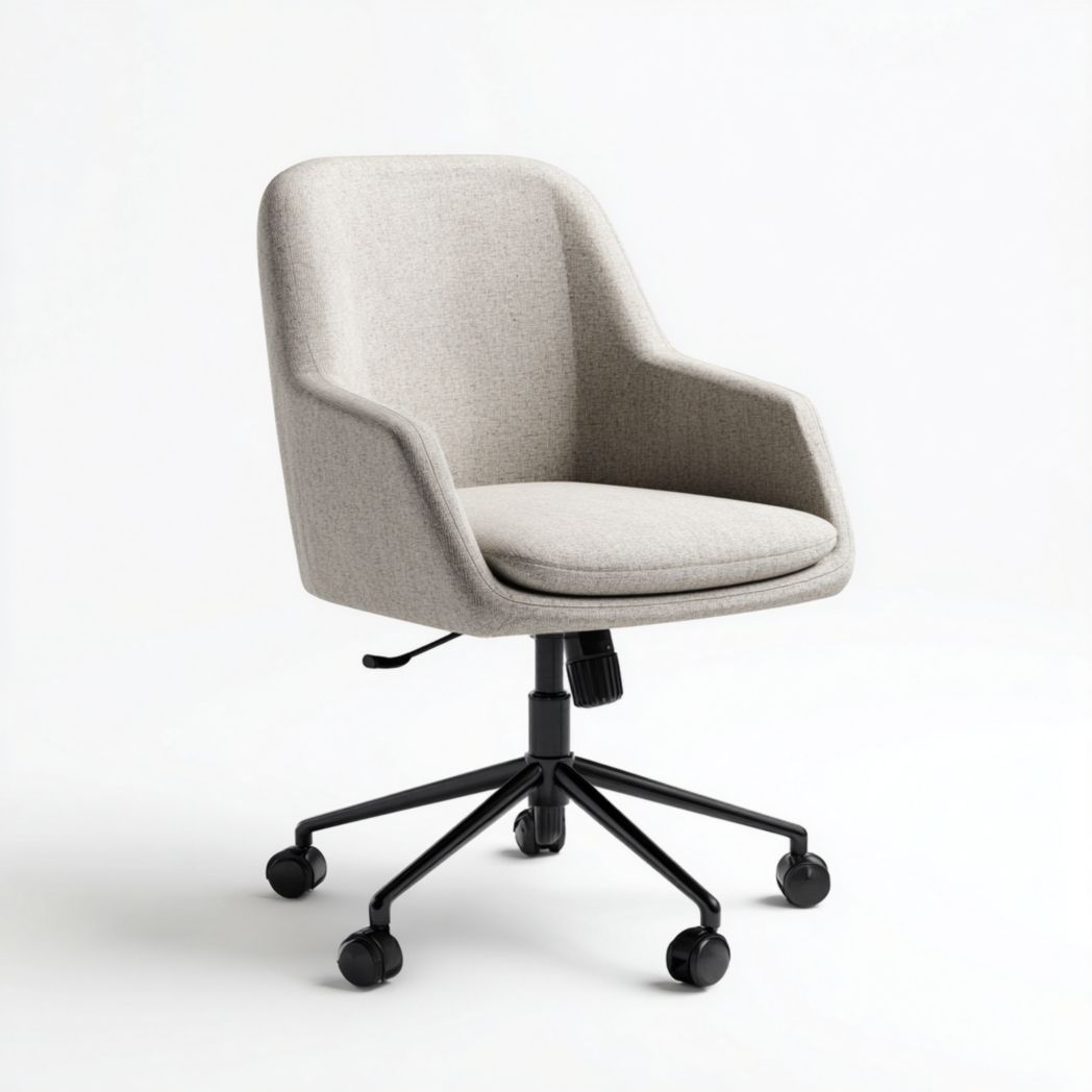 Chaise de bureau pivotante en tissu beige avec base métallique noire