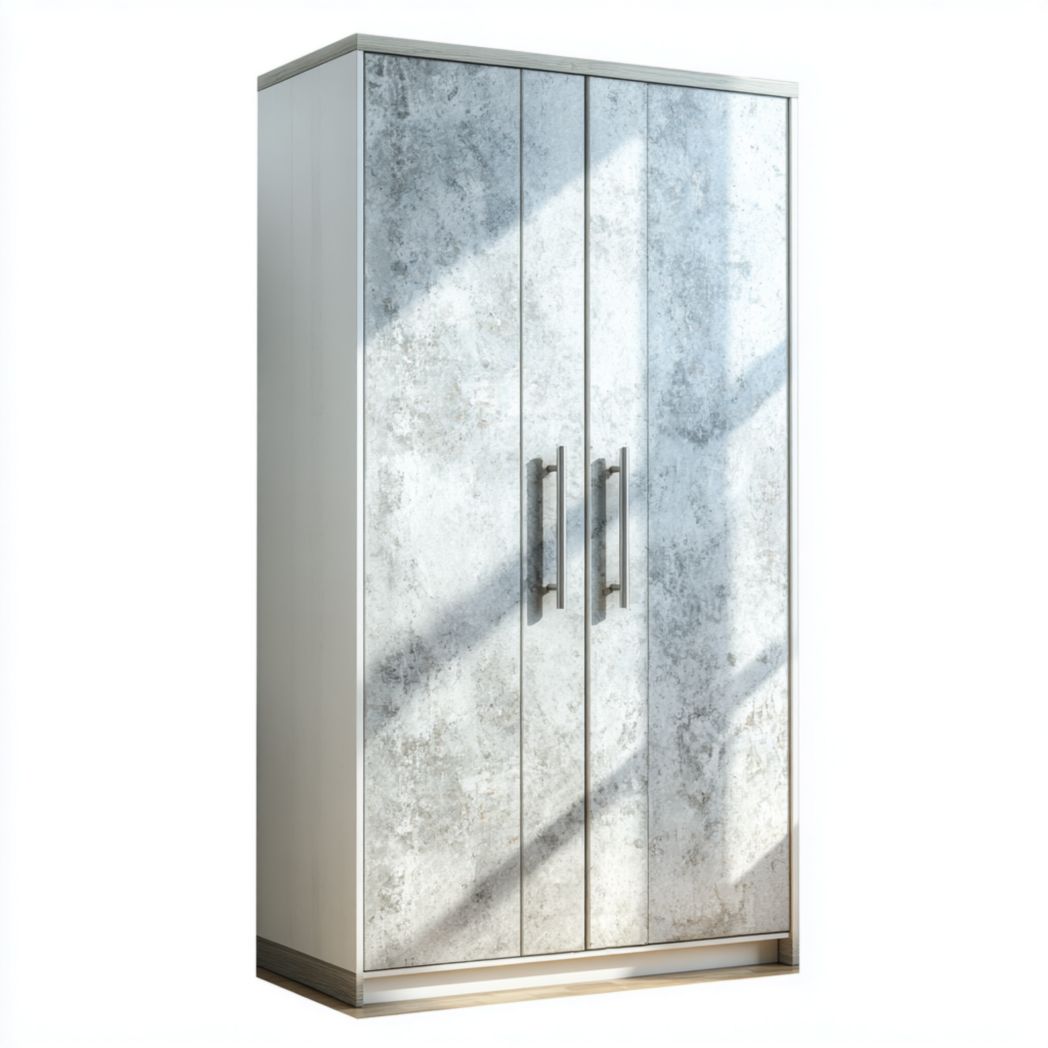 Armoire linéaire à deux portes | Panneau imitation pierre gris et poignées en métal