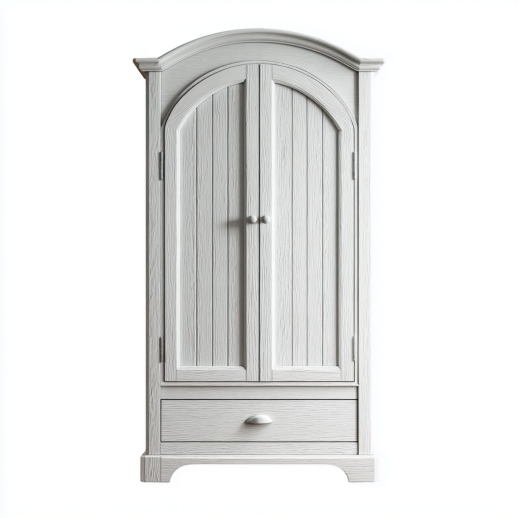 Armoire en bois blanc à double porte et tiroir bas avec dessus voûté