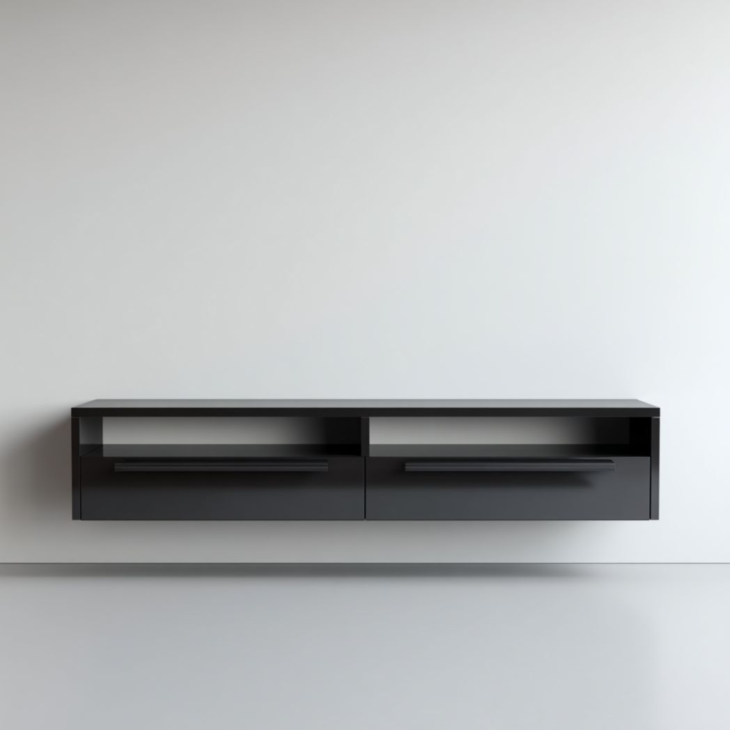 Meuble TV mural noir avec deux tiroirs