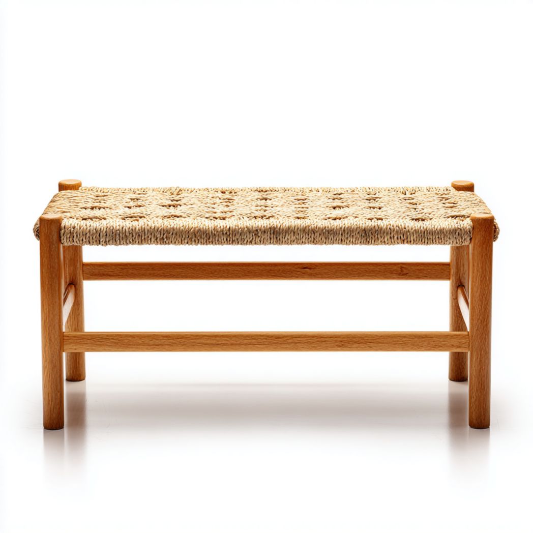 Banc en tissu bouclette écru pieds cylindriques