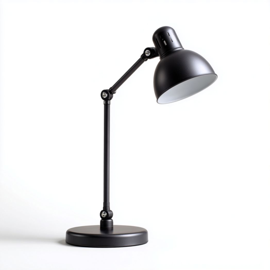 Lampe de bureau en métal noir à bras articulé, abat-jour rond