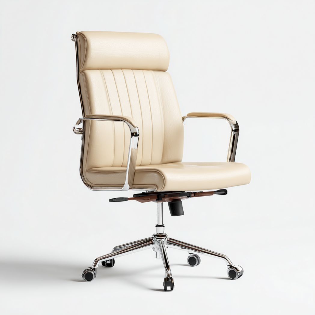 Chaise de bureau réglable en similicuir beige dossier haut