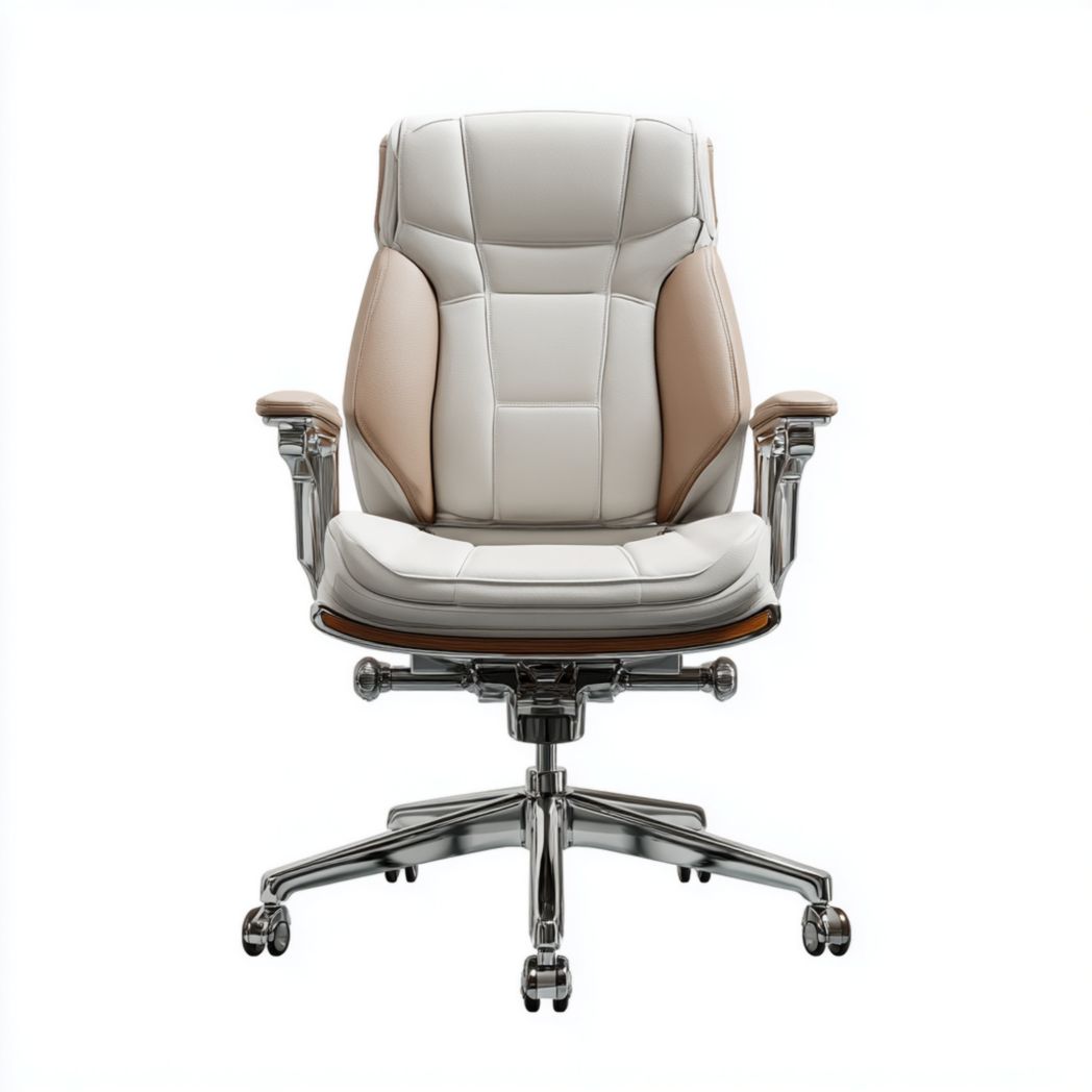 Chaise de bureau réglable en similicuir blanc cassé et brun clair