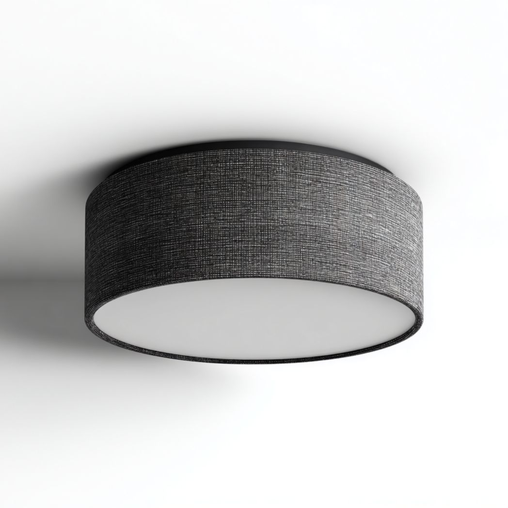 Plafonnier rond en tissu noir avec panneau blanc