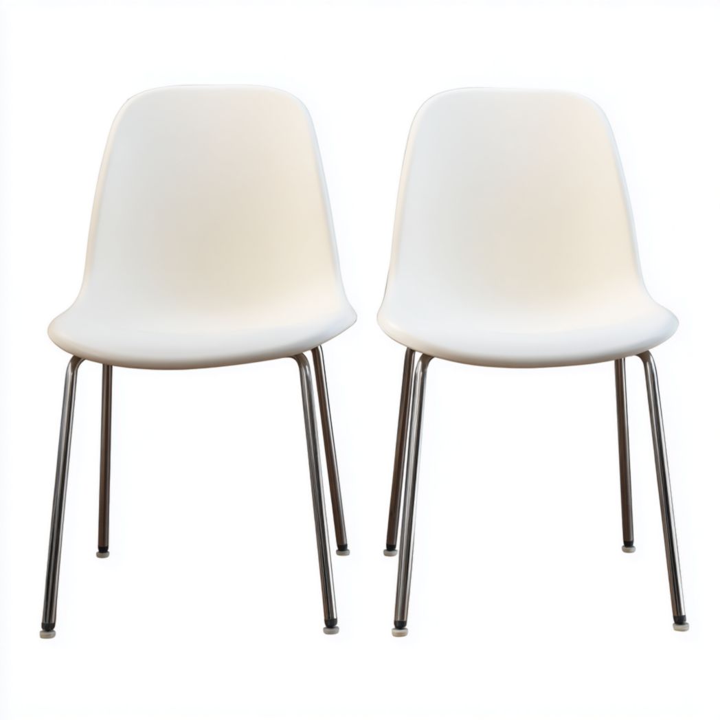 Lot de 2 chaises en plastique blanc sans accoudoirs avec pieds en métal