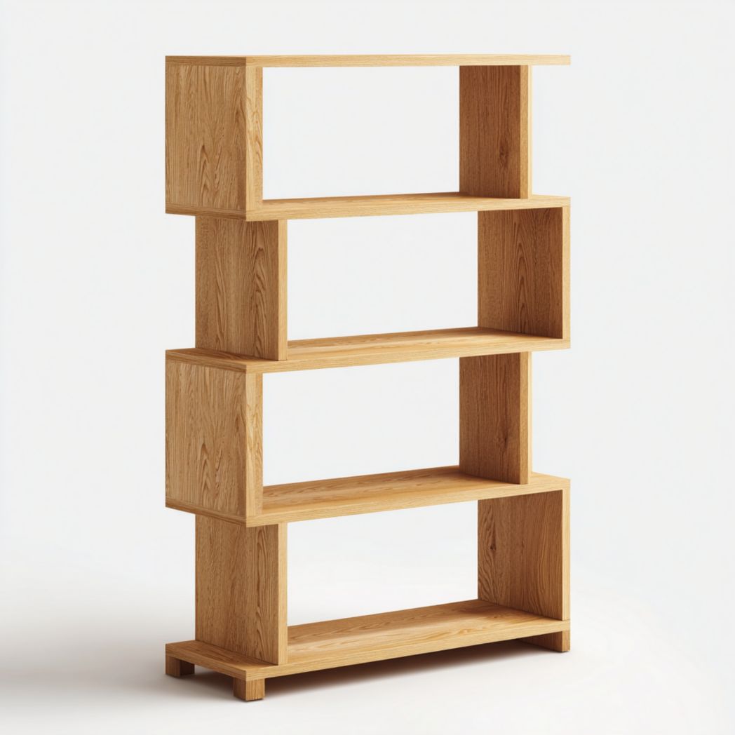 Bibliothèque quatre niveaux décalés en bois