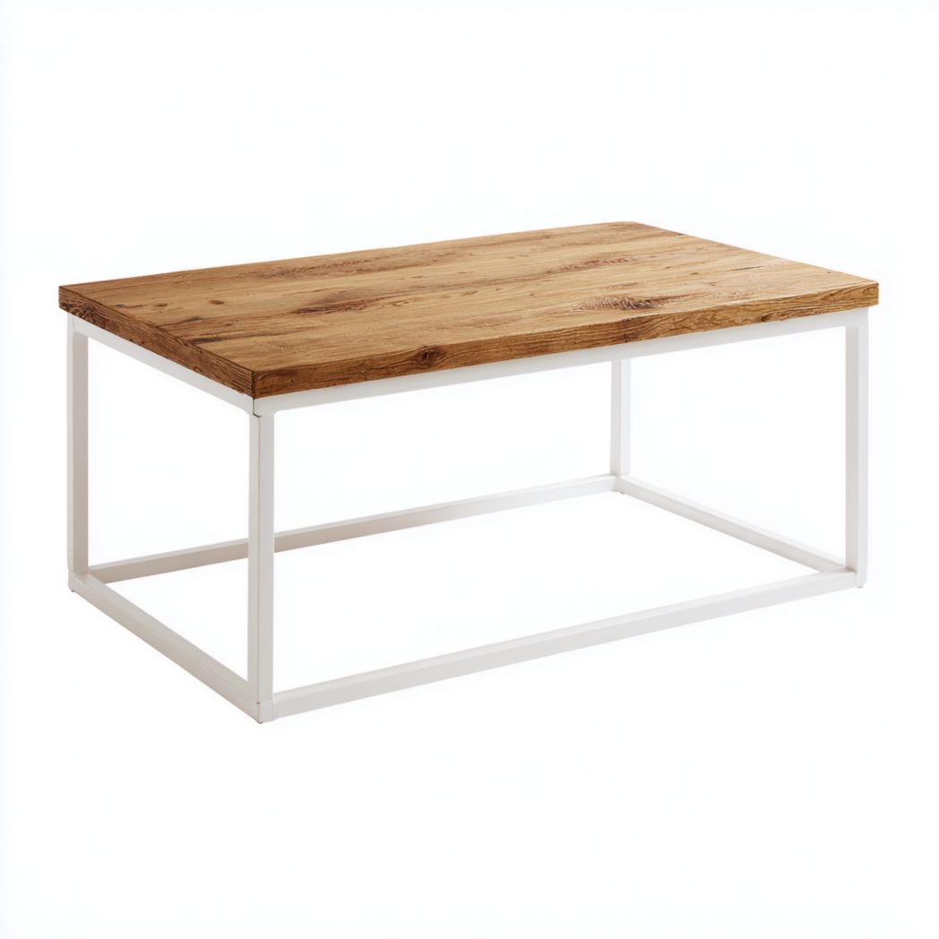 Table basse rectangulaire en chêne et cadre métallique blanc