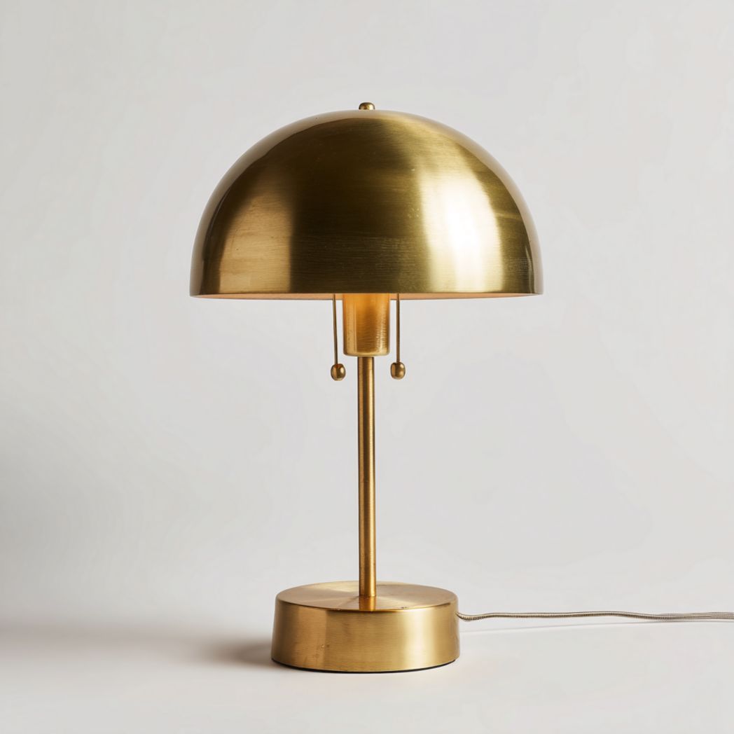 Lampe de table en métal doré à abat-jour hémisphérique
