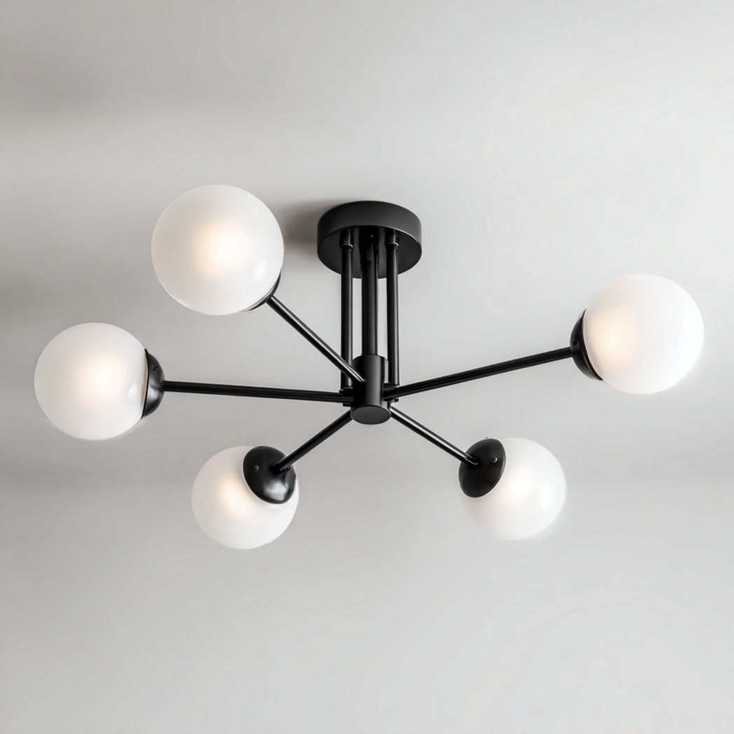 Plafonnier métal 5 globes verre