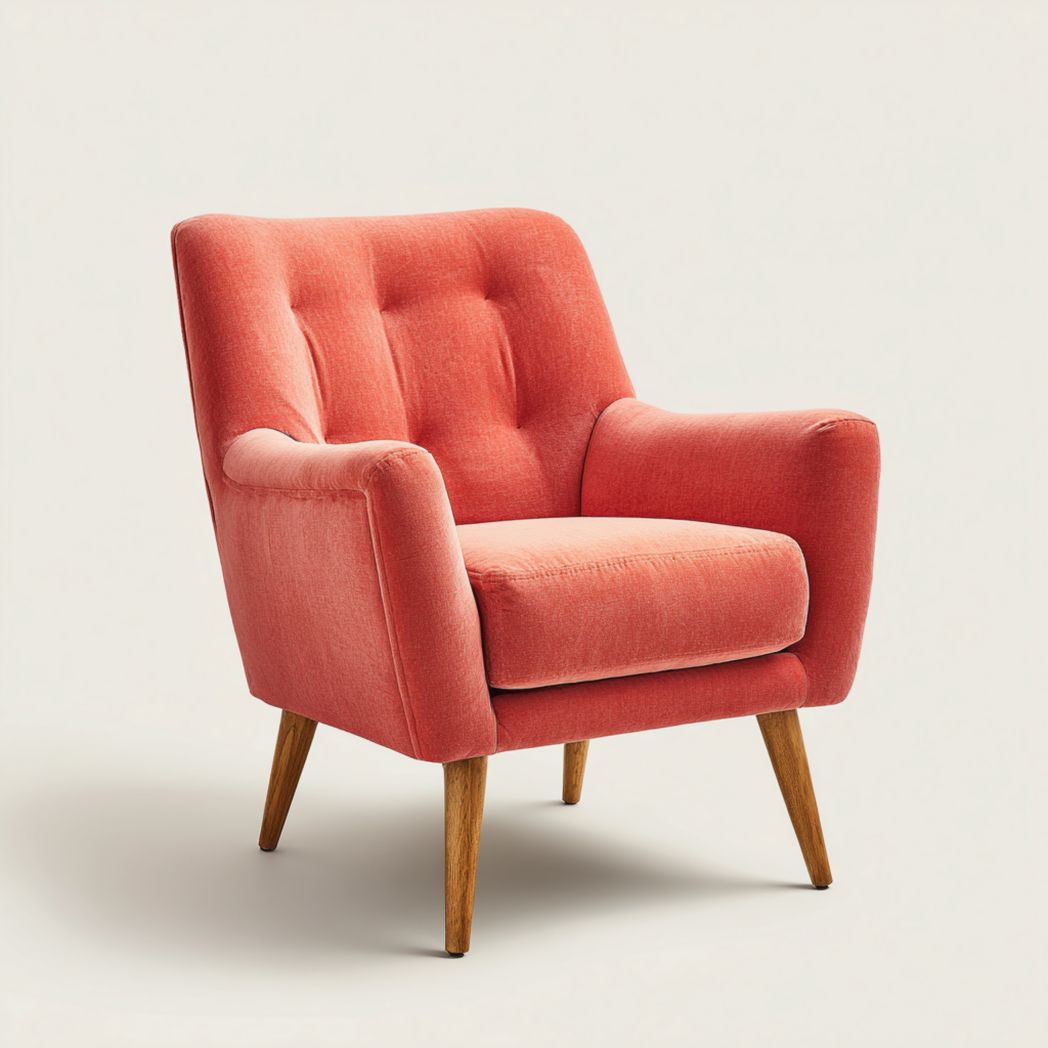 Fauteuil en tissu rouge avec pieds en bois