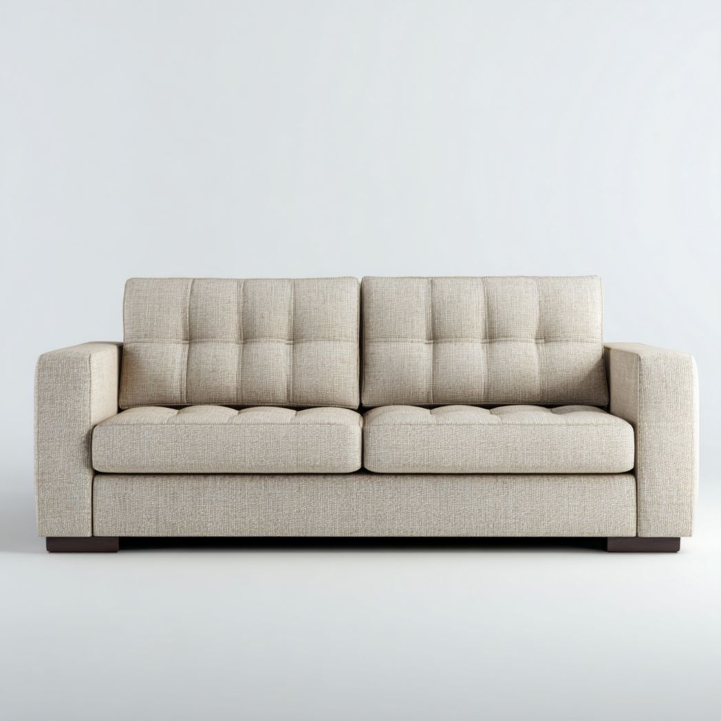 Canapé droit 2 places en tissu beige à accoudoirs larges