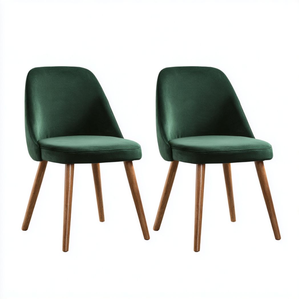 Lot de 2 chaises de salle à manger en velours vert avec pieds en bois