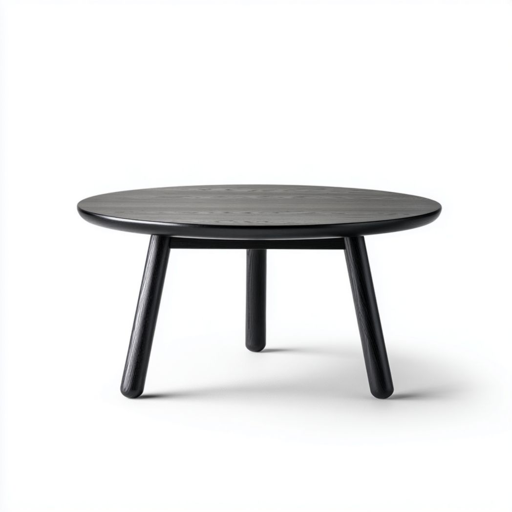 Table basse ronde en bois noir à trois pieds