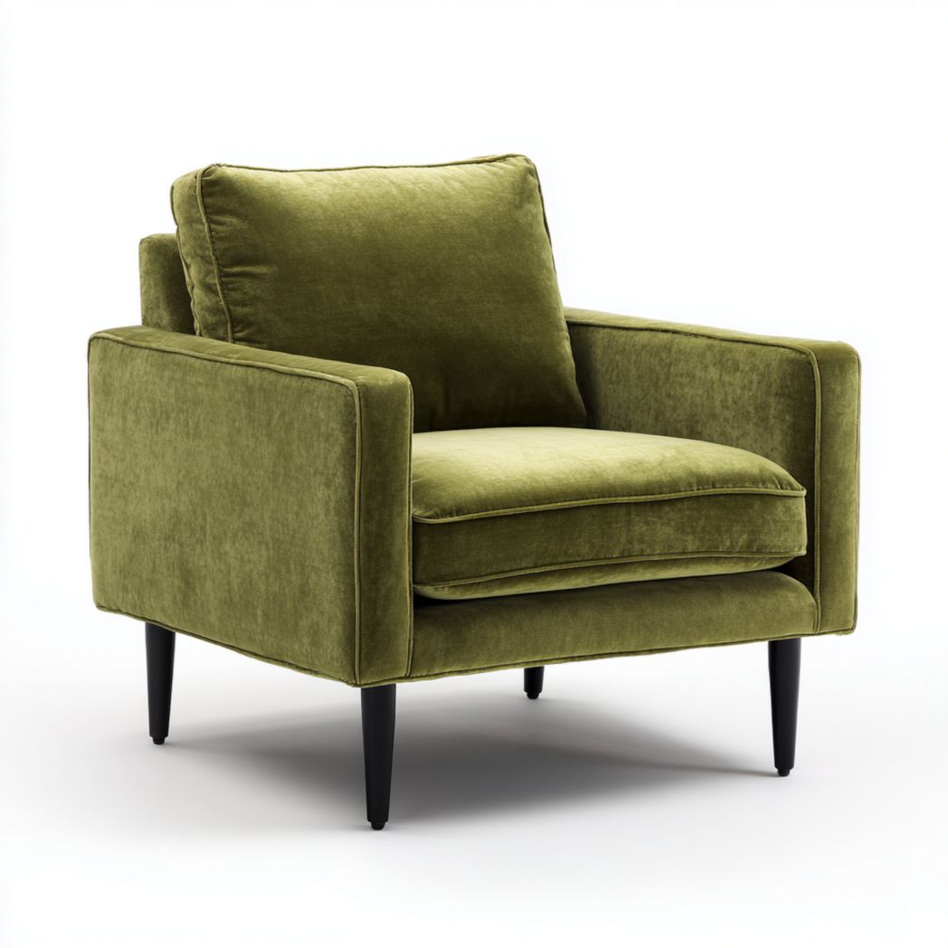 Fauteuil en velours vert avec pieds noirs