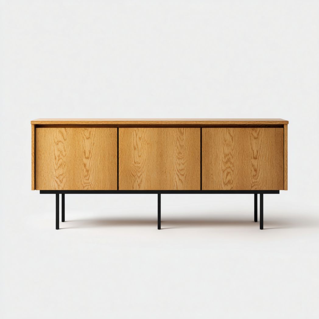 Meuble TV avec structure en bois et pieds en métal noir