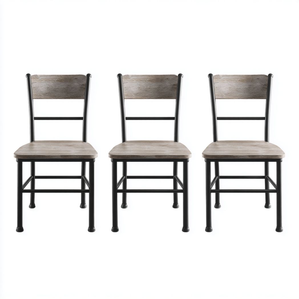Lot de 3 chaises en bois gris avec structure en métal noir