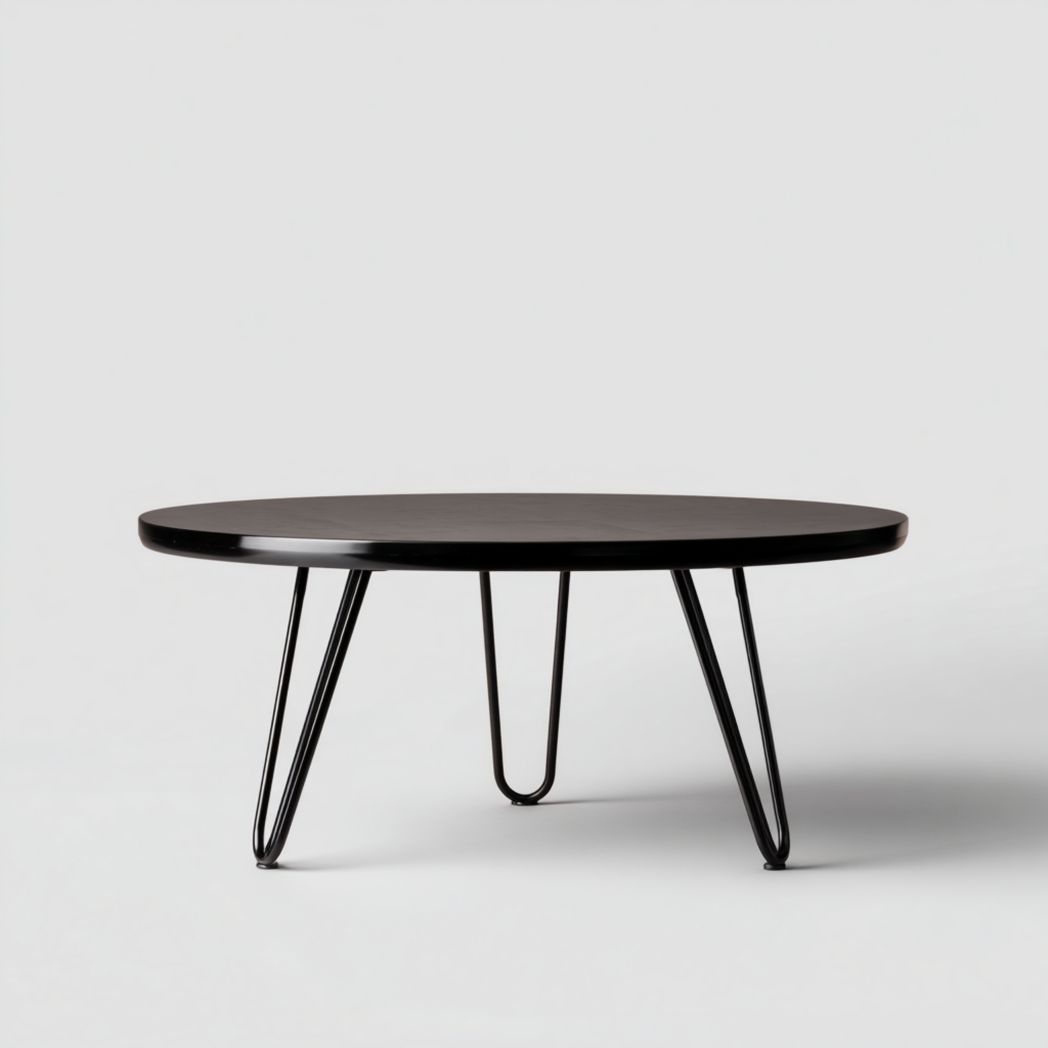 Table basse ronde bois noir et pieds métal