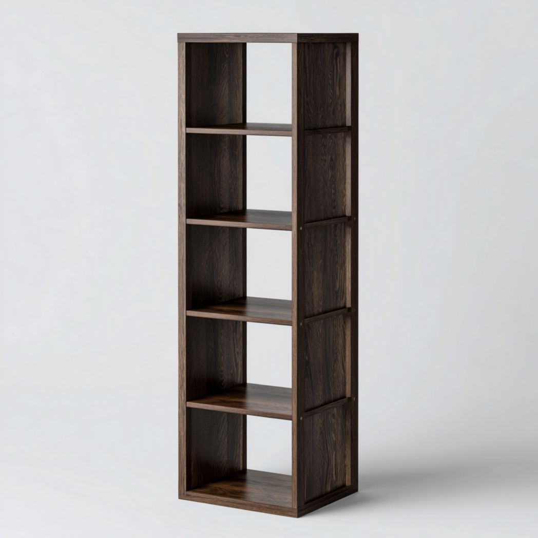 Bibliothèque ouverte en bois massif brun foncé à cinq niveaux
