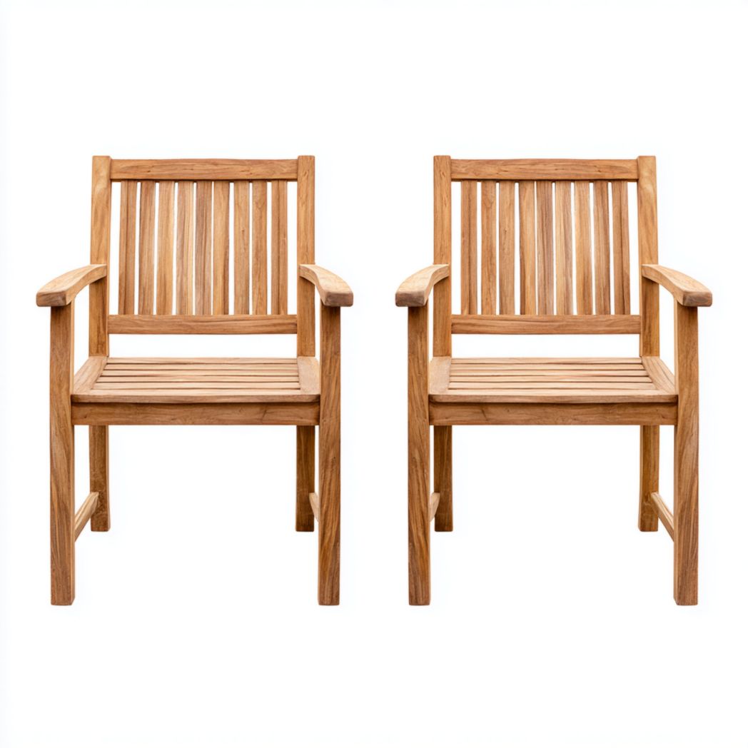 Lot de 2 chaises de jardin en bois avec dossier à lattes et accoudoirs