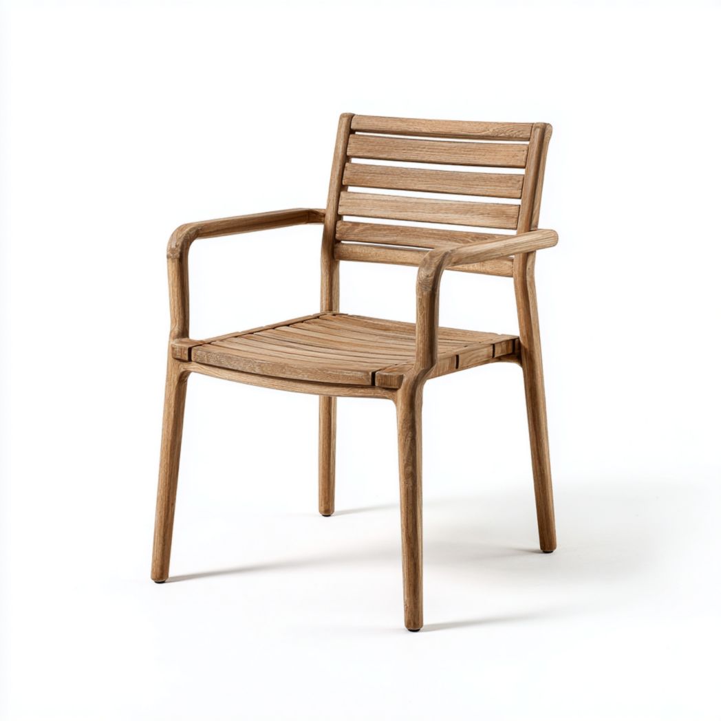 Chaise de jardin en bois avec dossier à lattes et accoudoirs