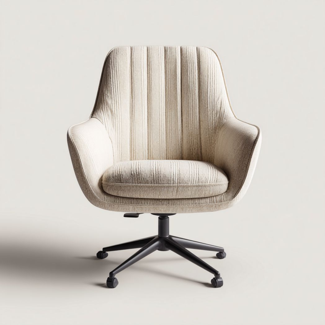 Chaise de bureau en tissu beige avec base métallique noire