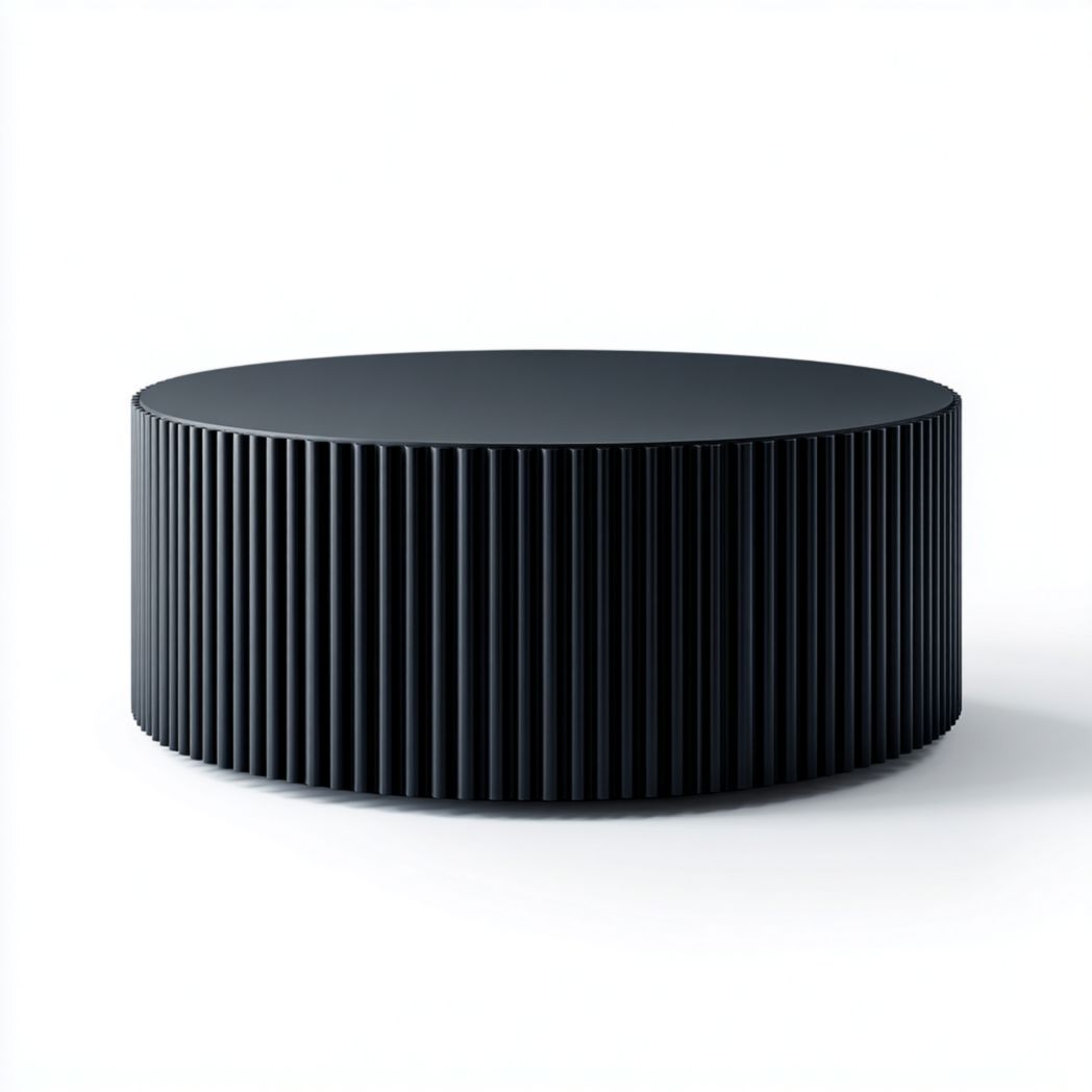 Table basse ronde noire à surface striée