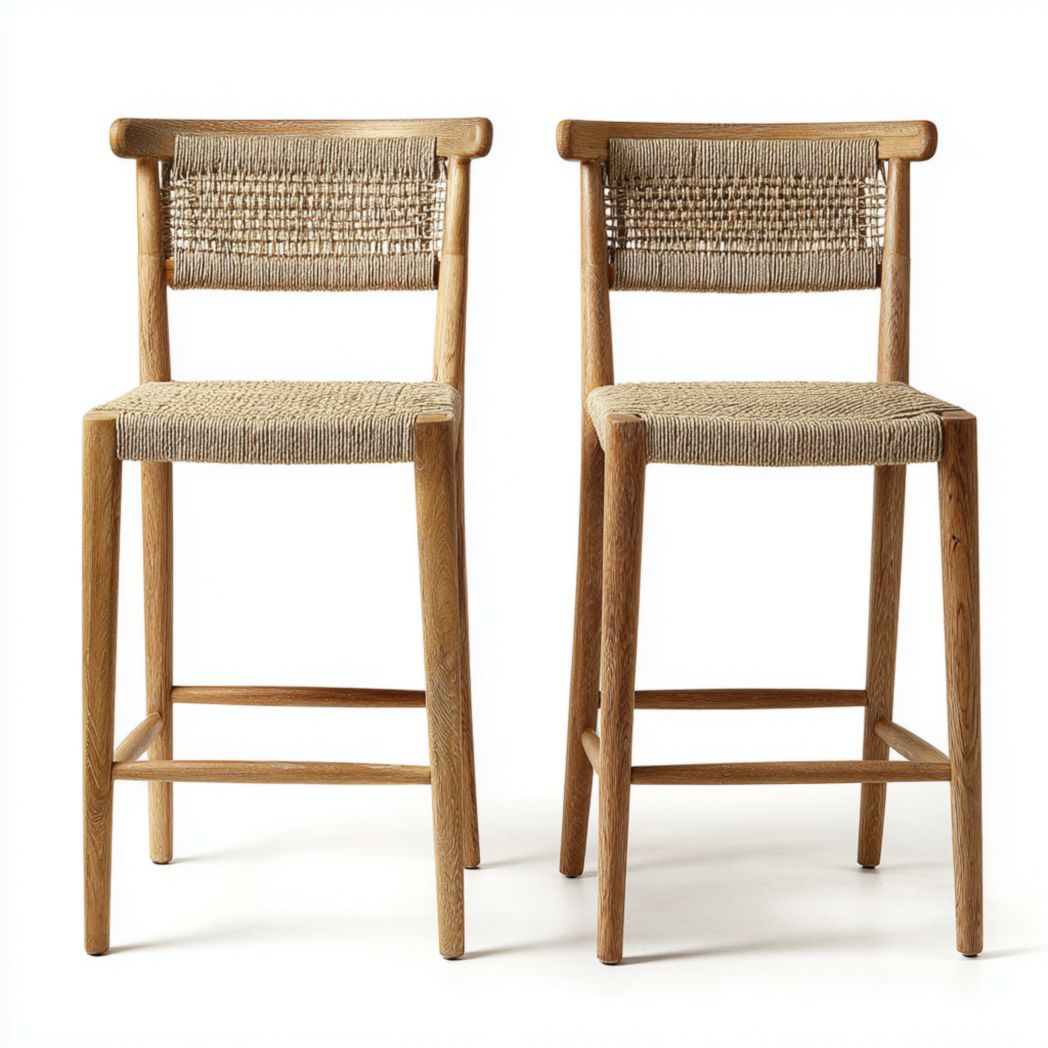 Lot de 2 chaises de jardin hautes en bois avec assise tressée