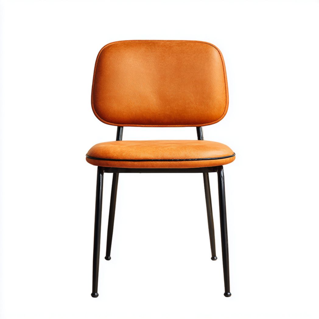 Chaise en similicuir orange sans accoudoirs avec pieds en métal noir