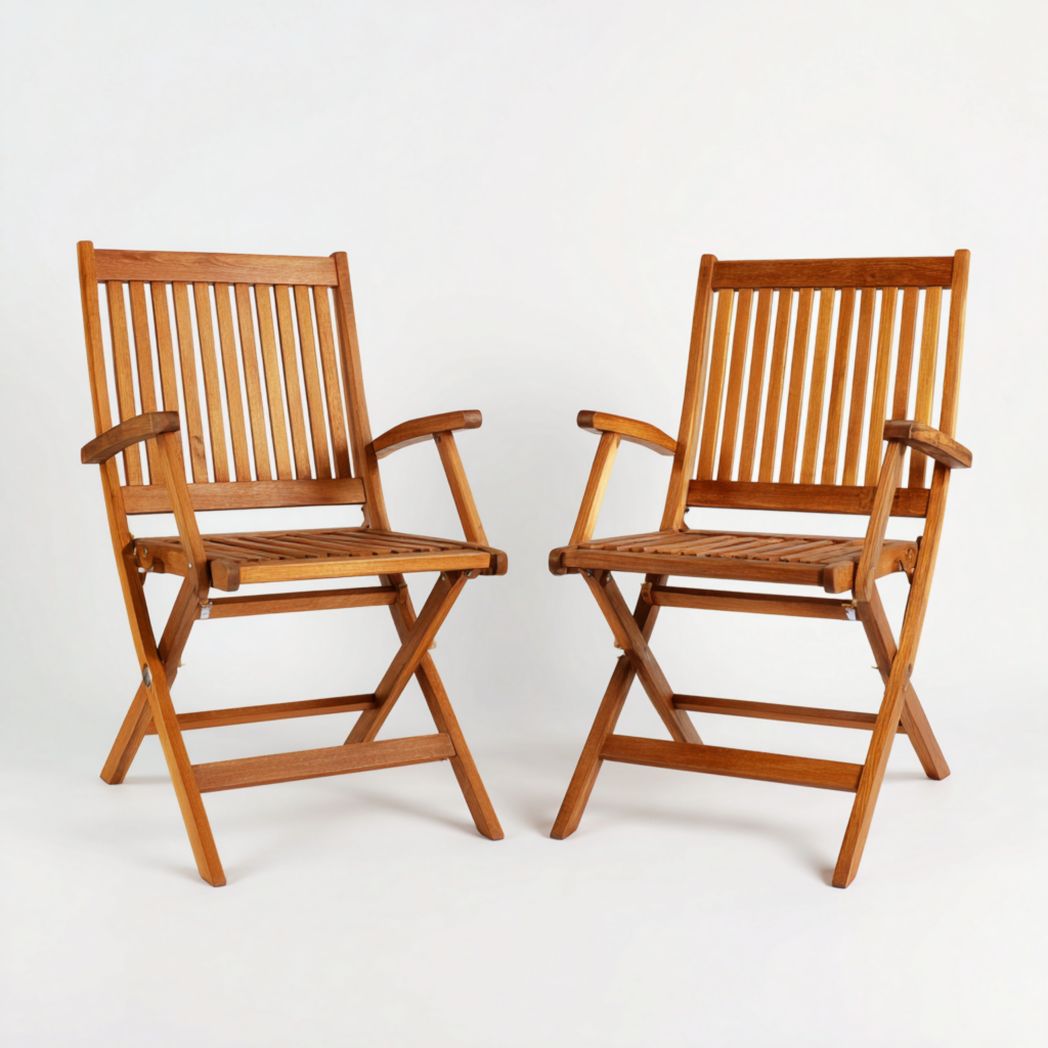 Lot de 2 chaises de jardin pliantes en bois avec accoudoirs