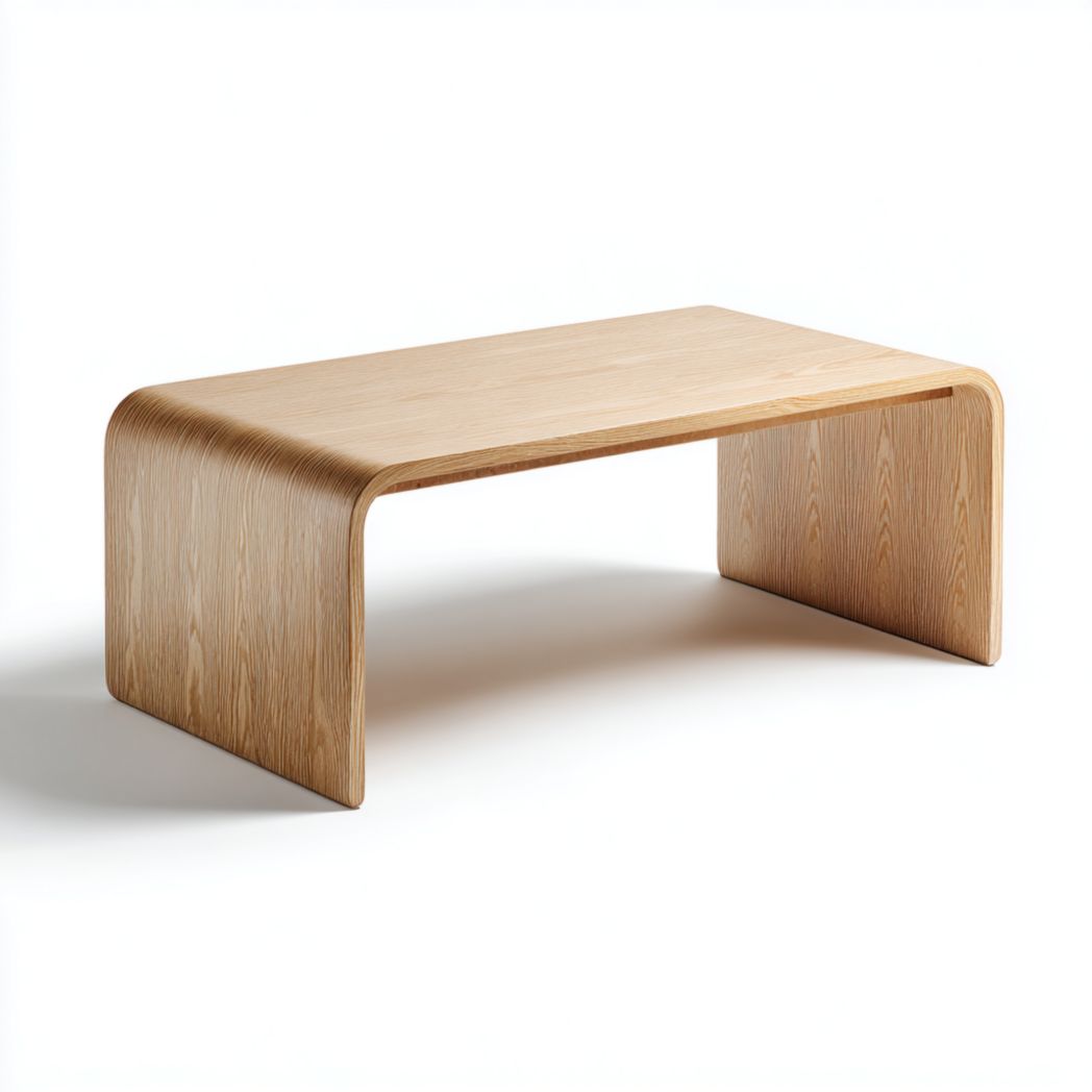 Table basse rectangulaire marron clair avec bords incurvés