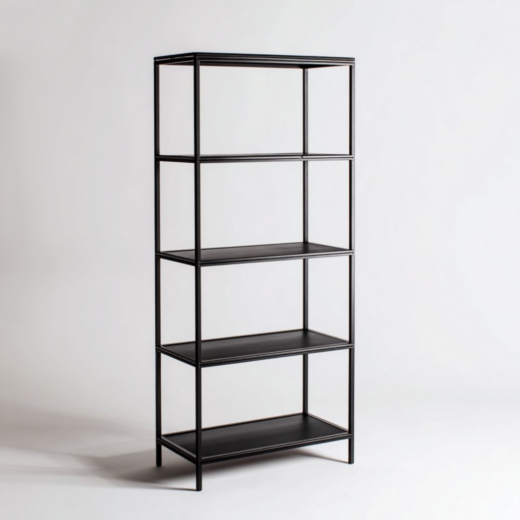 Étagère verticale à quatre niveaux, tout en métal noir