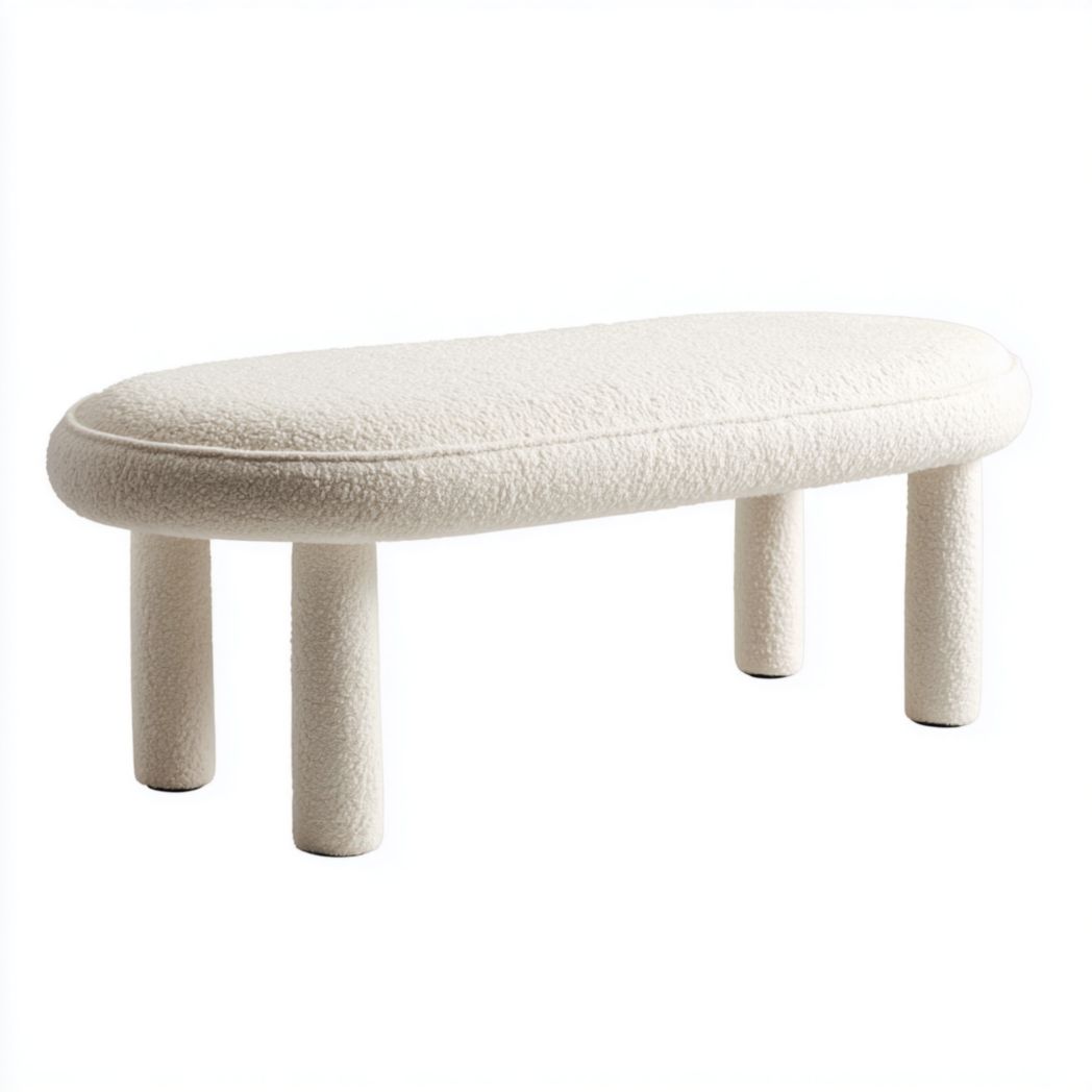 Banc ovale sans dossier revêtement en tissu bouclette écru