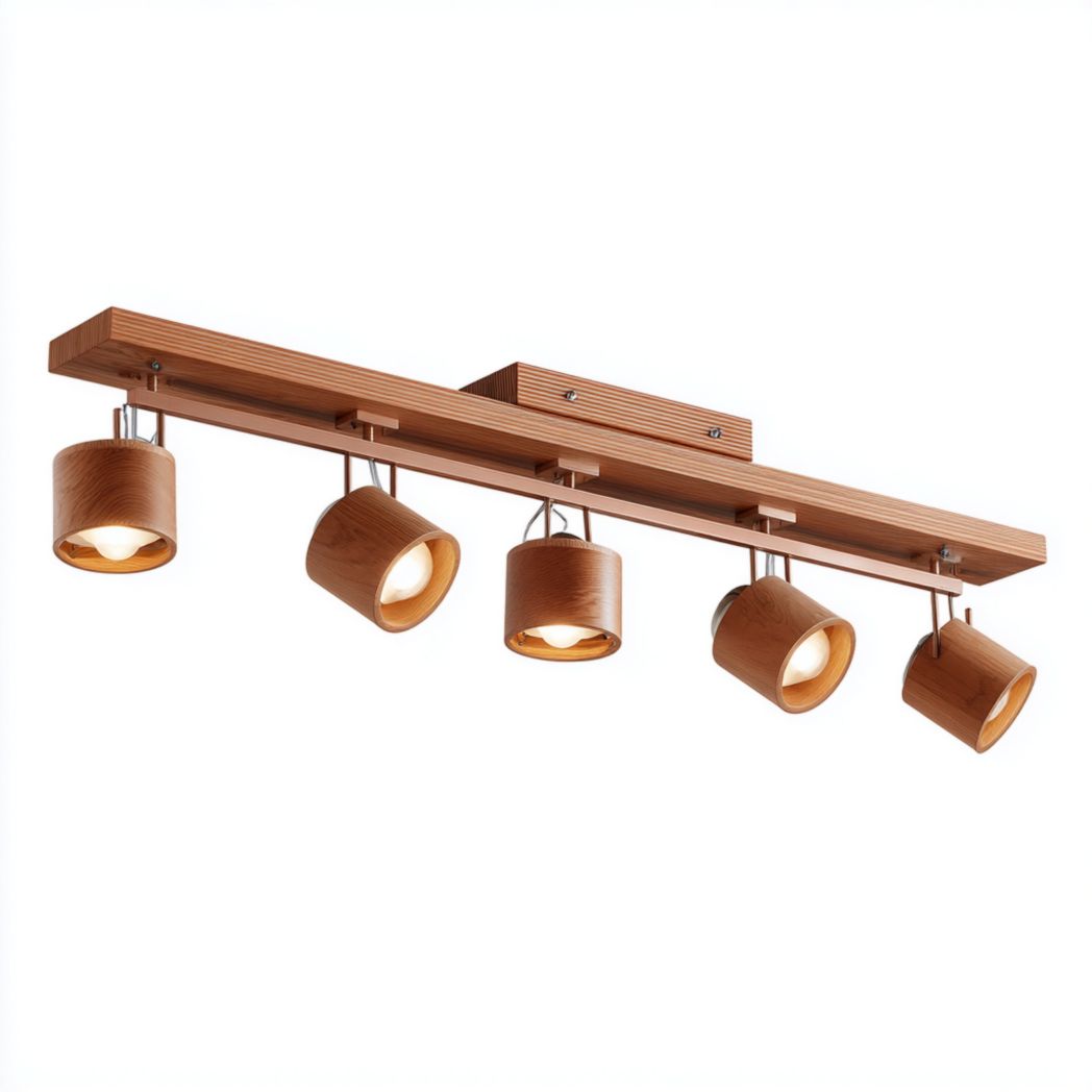 Plafonnier spot bois 5 têtes